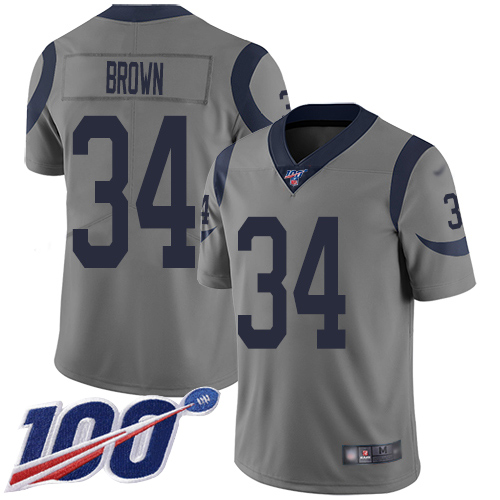 Los Angeles Rams Limited Gray Men Malcolm Brown Jersey NFL Football #34 100th Season Inverted Legend